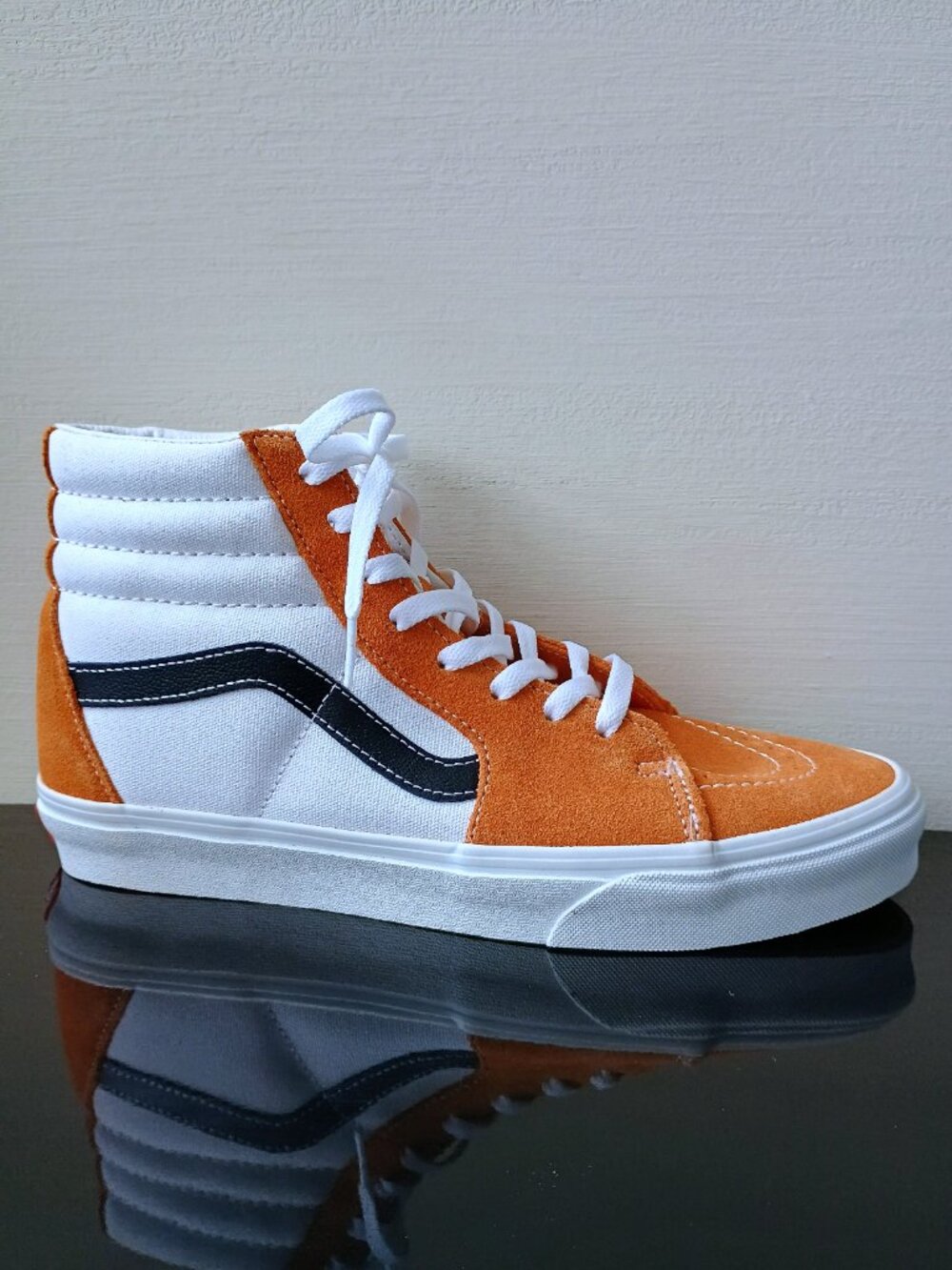 Vans Men's Sk8-Hi Suede/Canvas Sneaker in Warm Inviting Apricot Buff/True White